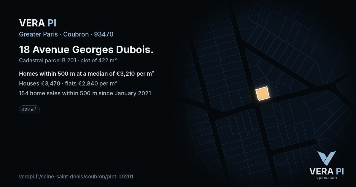 18 Avenue Georges Dubois, Coubron at night – the plot lit, the parcels around coloured by the prices near them