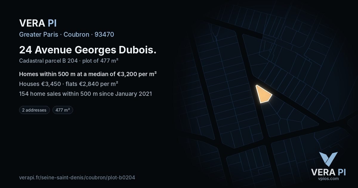 24 Avenue Georges Dubois, Coubron at night – the plot lit, the parcels around coloured by the prices near them