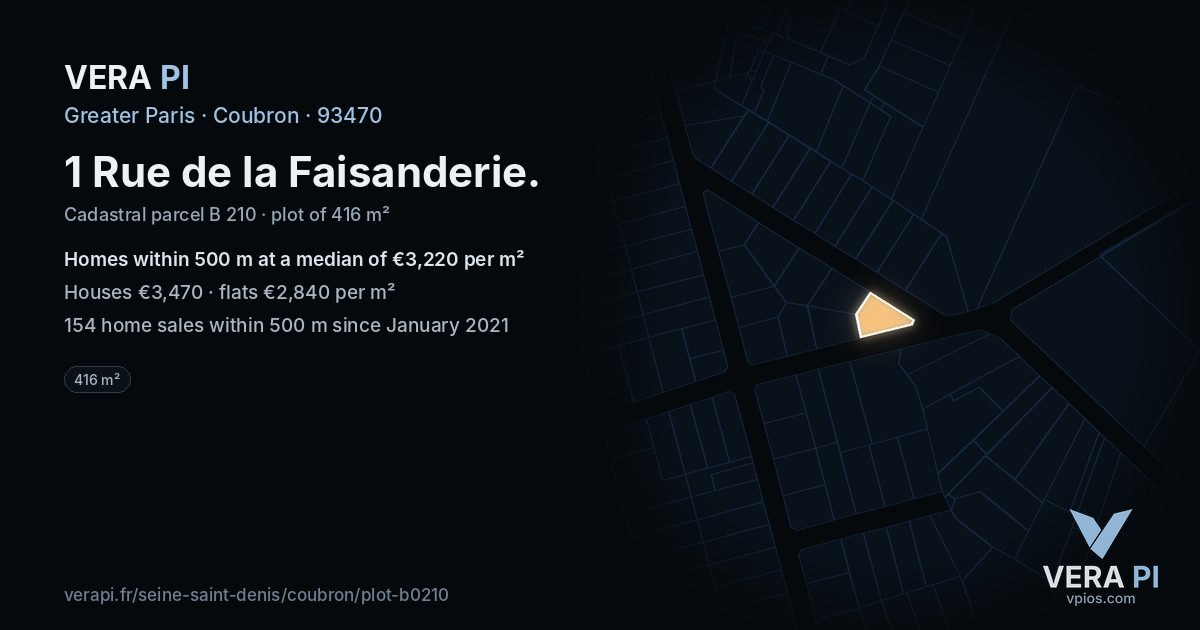 1 Rue de la Faisanderie, Coubron at night – the plot lit, the parcels around coloured by the prices near them