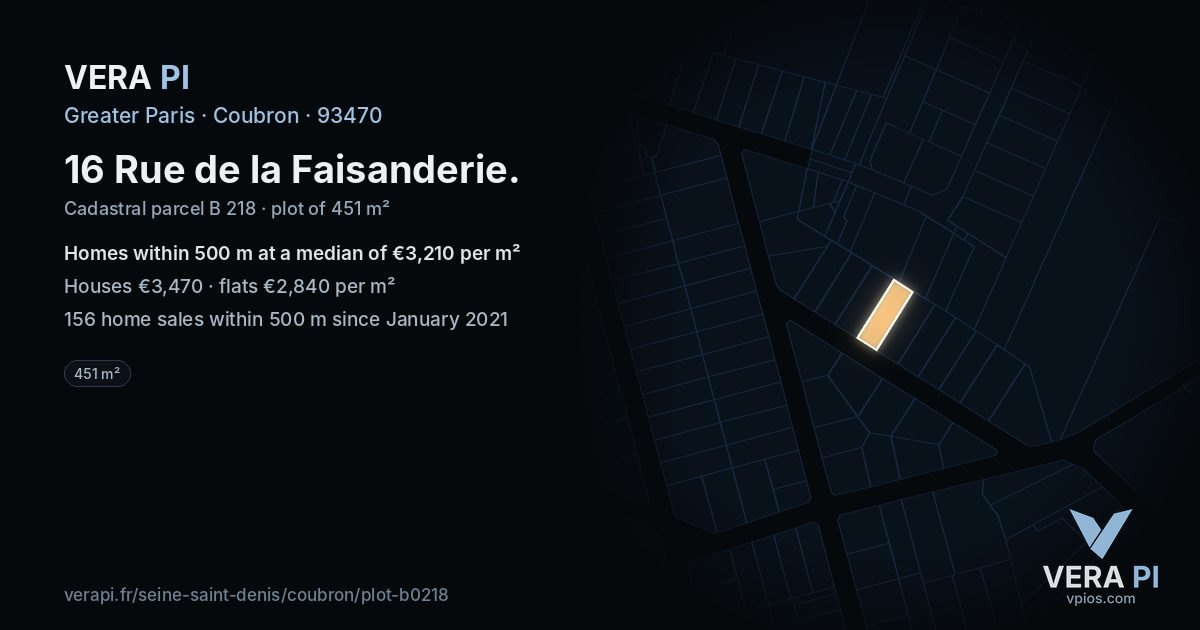 16 Rue de la Faisanderie, Coubron at night – the plot lit, the parcels around coloured by the prices near them