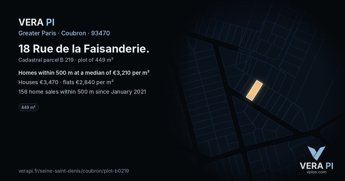 18 Rue de la Faisanderie, Coubron at night – the plot lit, the parcels around coloured by the prices near them