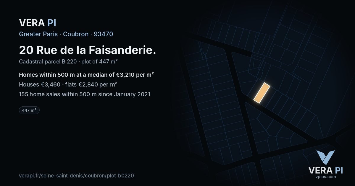 20 Rue de la Faisanderie, Coubron at night – the plot lit, the parcels around coloured by the prices near them