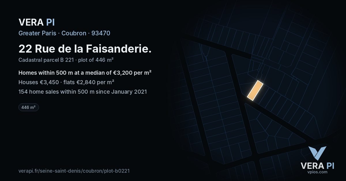 22 Rue de la Faisanderie, Coubron at night – the plot lit, the parcels around coloured by the prices near them