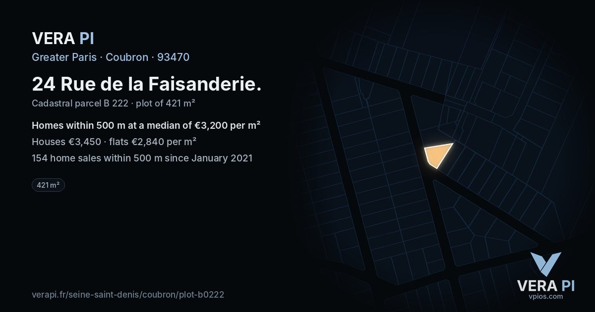 24 Rue de la Faisanderie, Coubron at night – the plot lit, the parcels around coloured by the prices near them