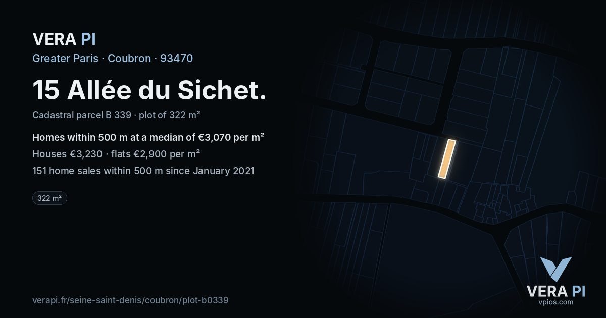 15 Allée du Sichet, Coubron at night – the plot lit, the parcels around coloured by the prices near them