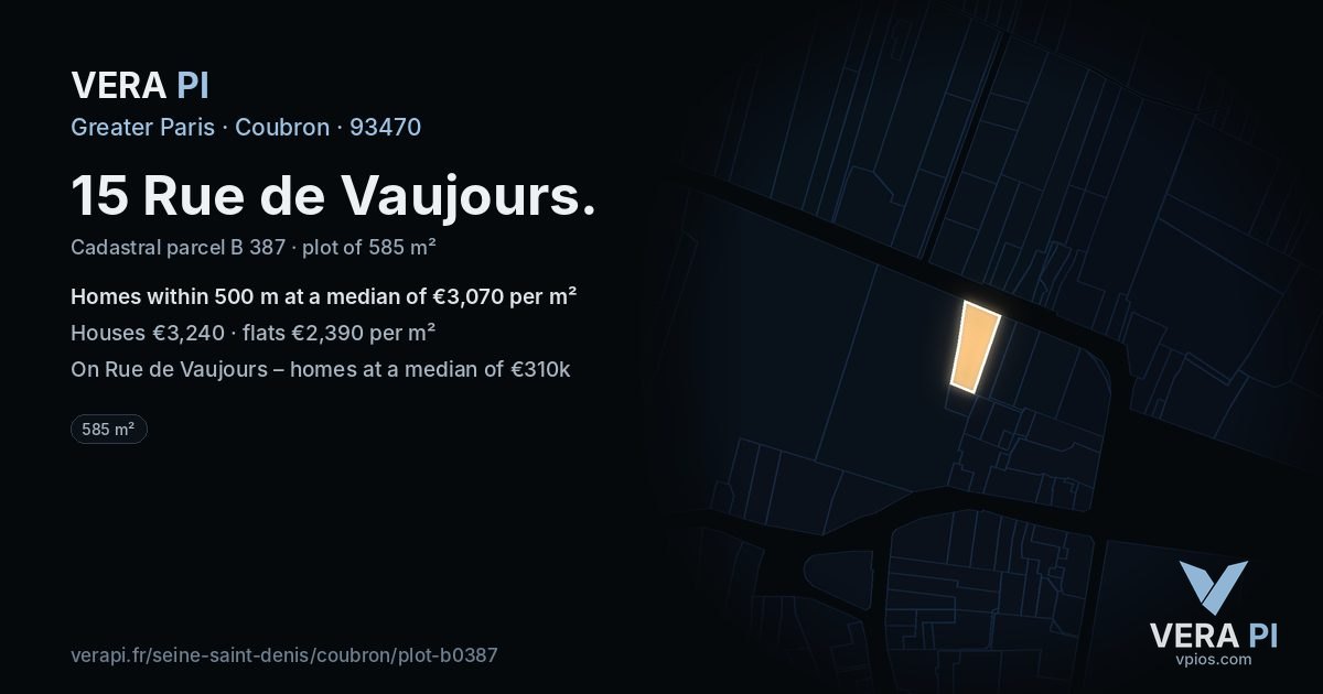 15 Rue de Vaujours, Coubron at night – the plot lit, the parcels around coloured by the prices near them
