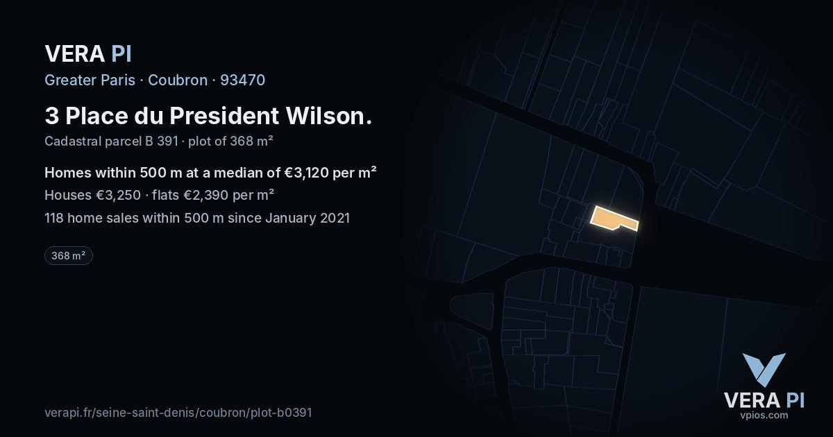 3 Place du President Wilson, Coubron at night – the plot lit, the parcels around coloured by the prices near them