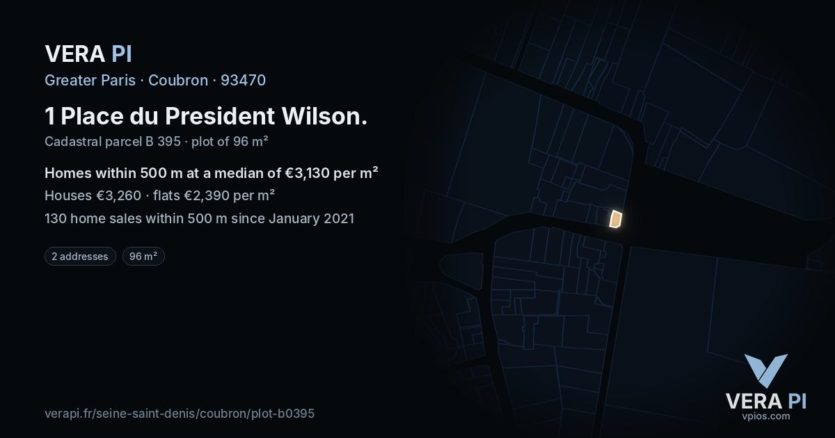 1 Place du President Wilson, Coubron at night – the plot lit, the parcels around coloured by the prices near them
