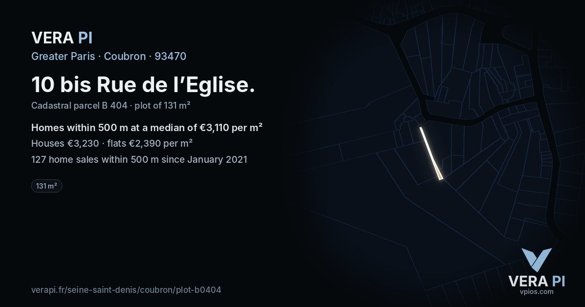 10 bis Rue de l’Eglise, Coubron at night – the plot lit, the parcels around coloured by the prices near them