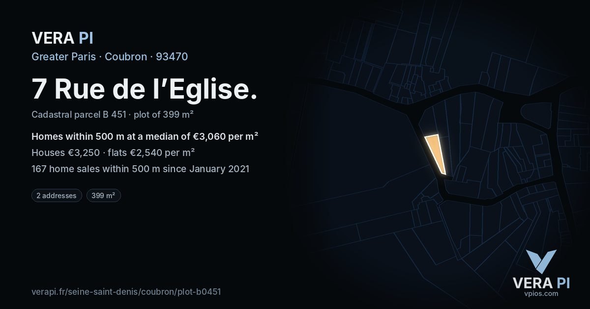 7 Rue de l’Eglise, Coubron at night – the plot lit, the parcels around coloured by the prices near them