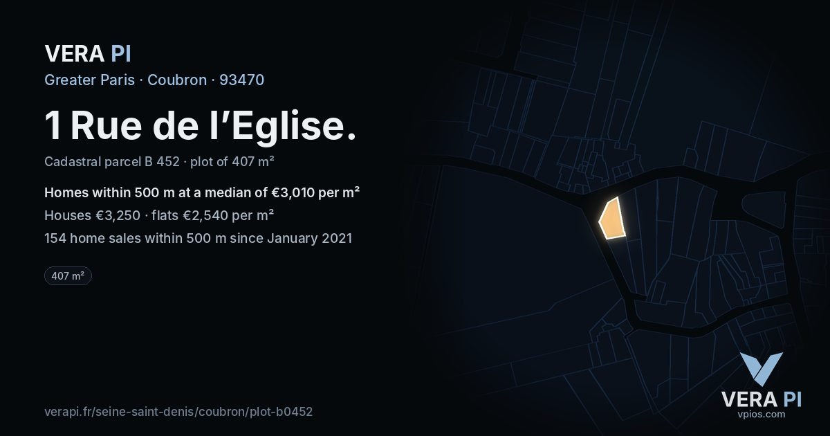 1 Rue de l’Eglise, Coubron at night – the plot lit, the parcels around coloured by the prices near them