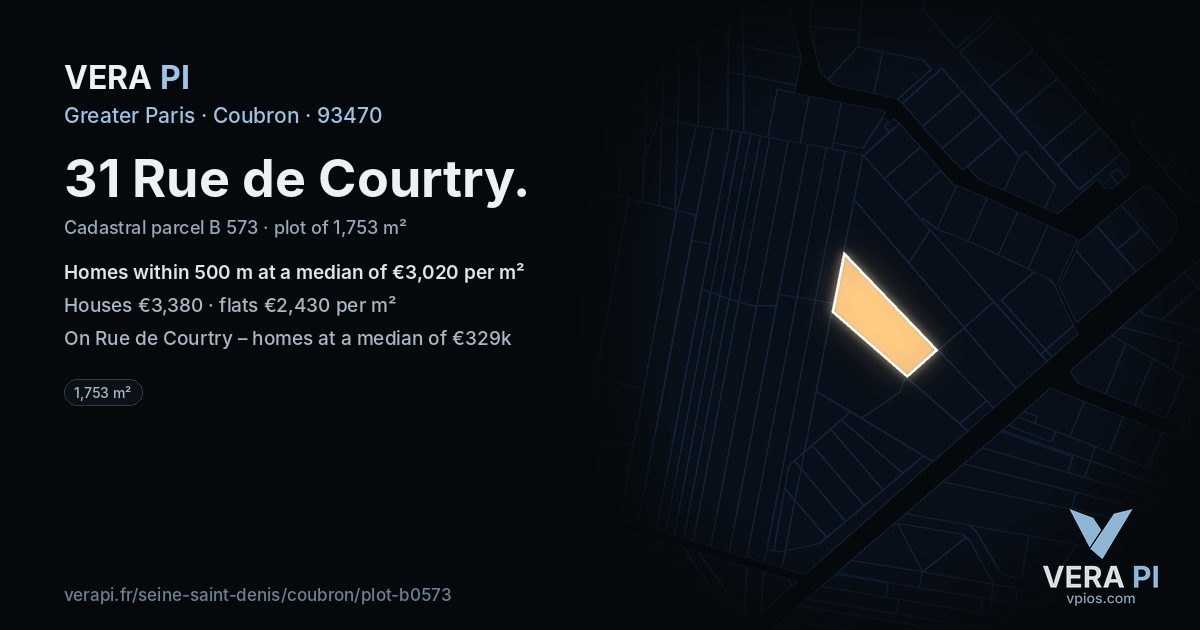31 Rue de Courtry, Coubron at night – the plot lit, the parcels around coloured by the prices near them