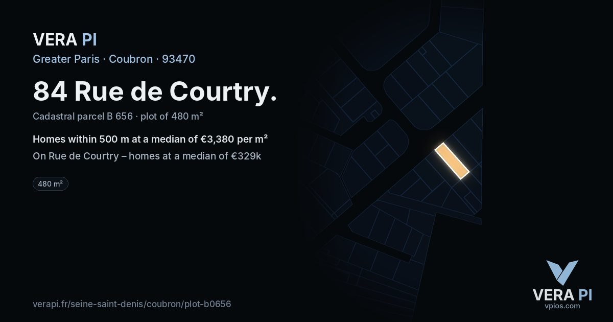 84 Rue de Courtry, Coubron at night – the plot lit, the parcels around coloured by the prices near them
