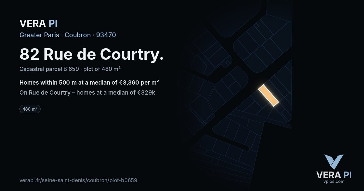 82 Rue de Courtry, Coubron at night – the plot lit, the parcels around coloured by the prices near them