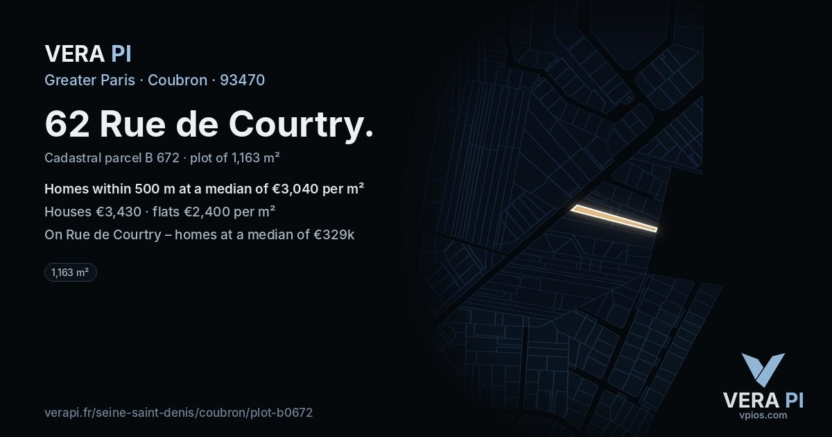62 Rue de Courtry, Coubron at night – the plot lit, the parcels around coloured by the prices near them