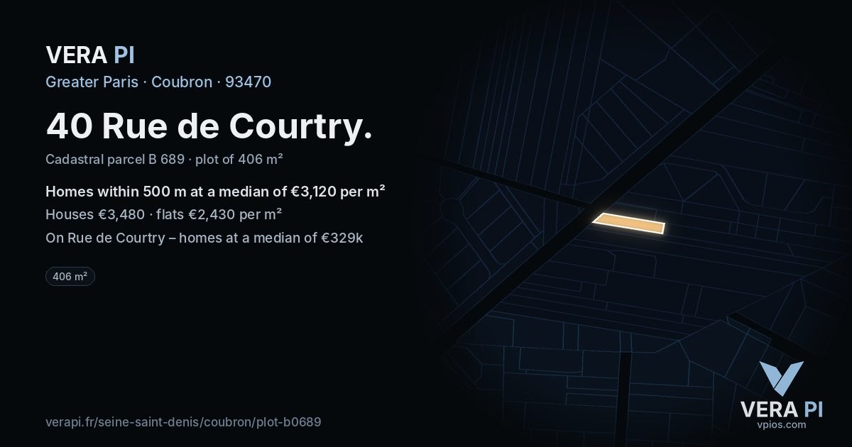 40 Rue de Courtry, Coubron at night – the plot lit, the parcels around coloured by the prices near them