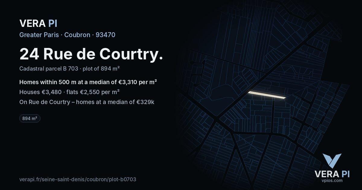 24 Rue de Courtry, Coubron at night – the plot lit, the parcels around coloured by the prices near them