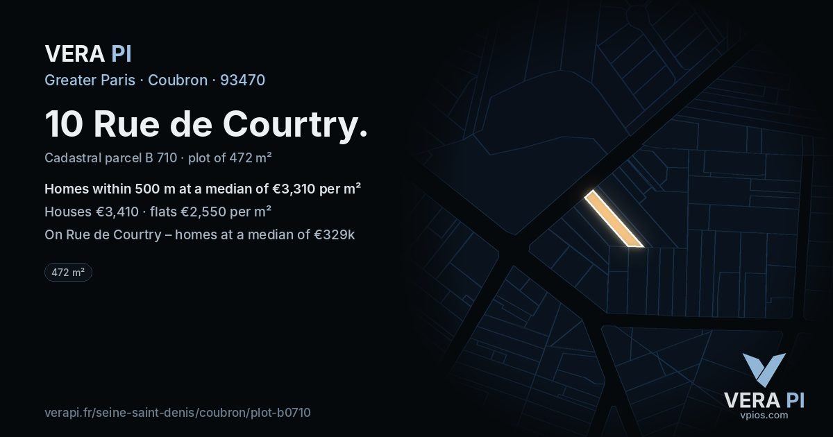 10 Rue de Courtry, Coubron at night – the plot lit, the parcels around coloured by the prices near them