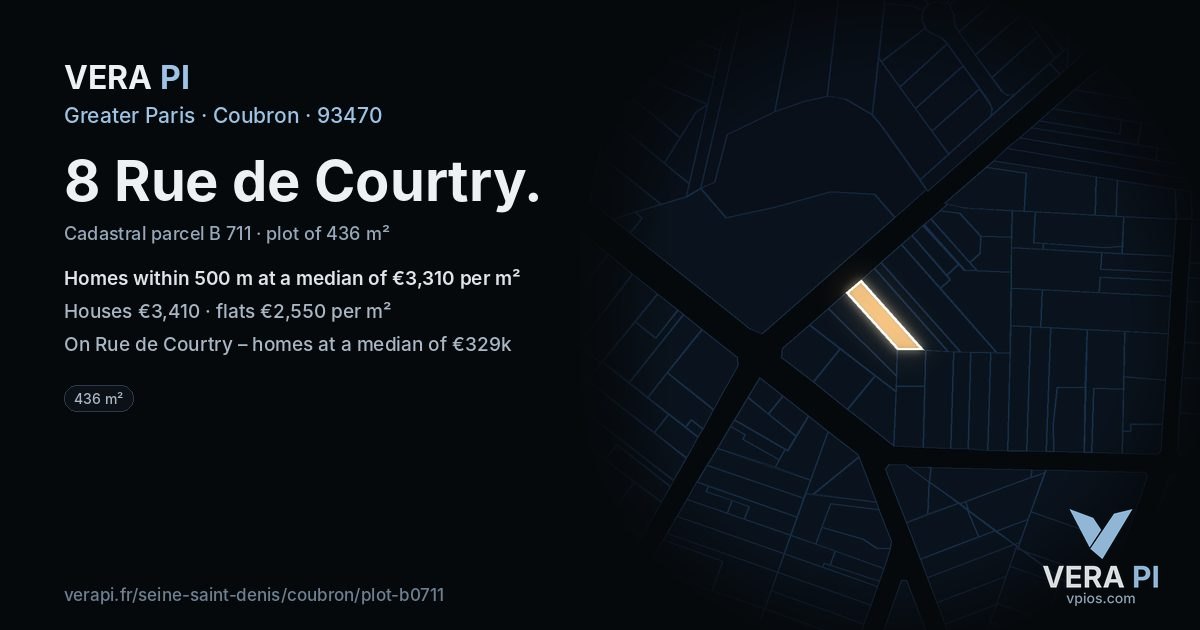 8 Rue de Courtry, Coubron at night – the plot lit, the parcels around coloured by the prices near them
