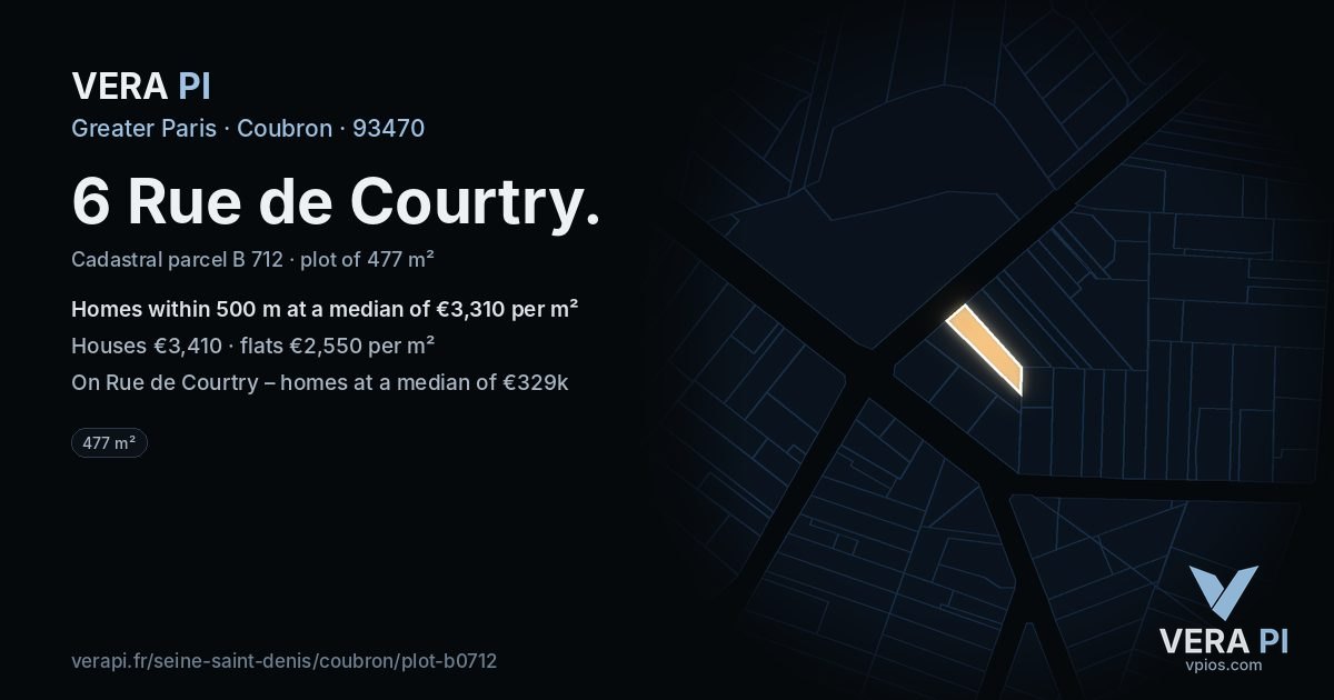 6 Rue de Courtry, Coubron at night – the plot lit, the parcels around coloured by the prices near them