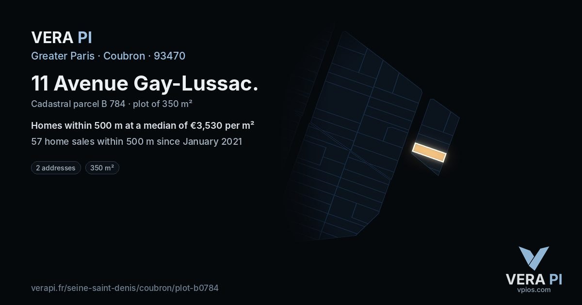 11 Avenue Gay-Lussac, Coubron at night – the plot lit, the parcels around coloured by the prices near them