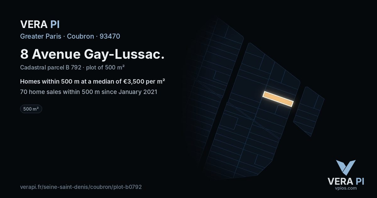 8 Avenue Gay-Lussac, Coubron at night – the plot lit, the parcels around coloured by the prices near them