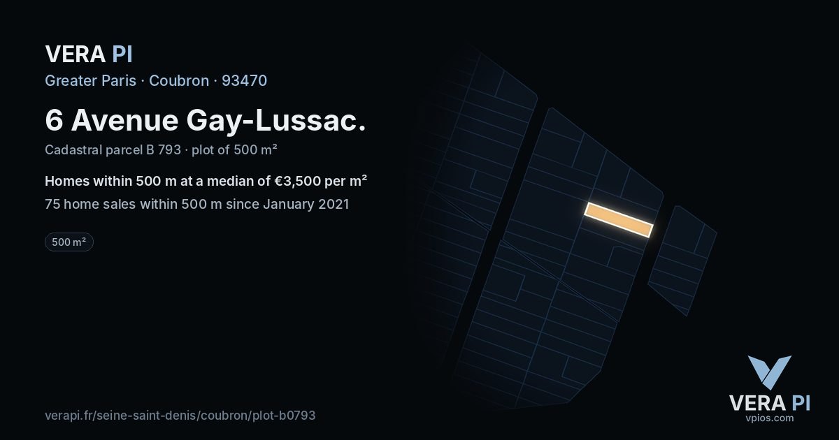 6 Avenue Gay-Lussac, Coubron at night – the plot lit, the parcels around coloured by the prices near them
