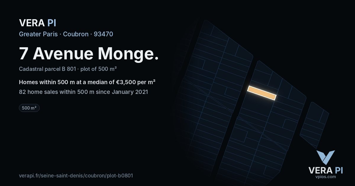 7 Avenue Monge, Coubron at night – the plot lit, the parcels around coloured by the prices near them