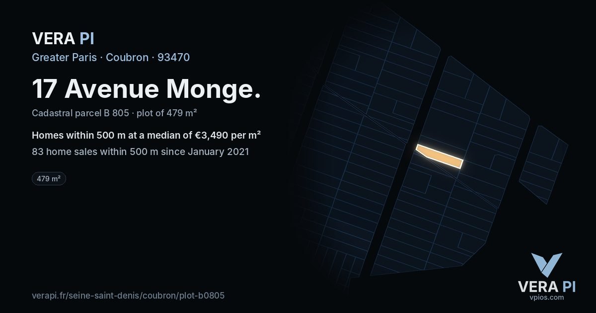 17 Avenue Monge, Coubron at night – the plot lit, the parcels around coloured by the prices near them