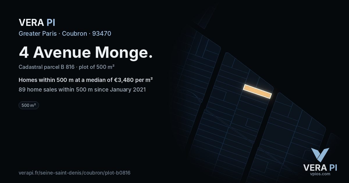 4 Avenue Monge, Coubron at night – the plot lit, the parcels around coloured by the prices near them