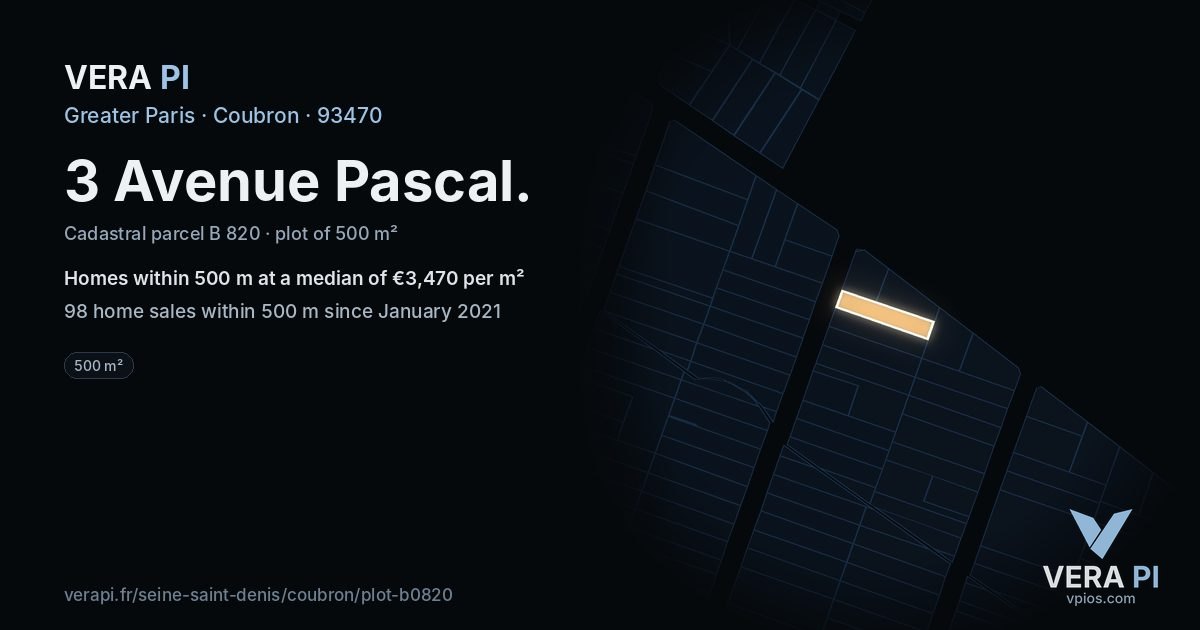 3 Avenue Pascal, Coubron at night – the plot lit, the parcels around coloured by the prices near them