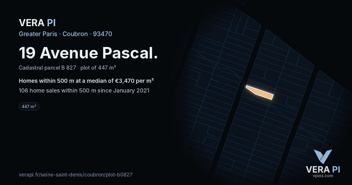 19 Avenue Pascal, Coubron at night – the plot lit, the parcels around coloured by the prices near them