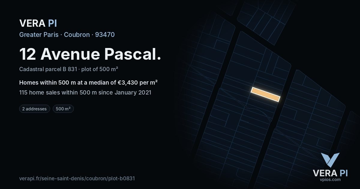 12 Avenue Pascal, Coubron at night – the plot lit, the parcels around coloured by the prices near them