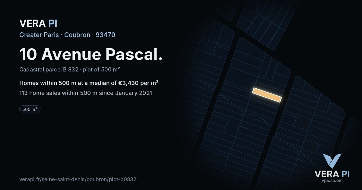 10 Avenue Pascal, Coubron at night – the plot lit, the parcels around coloured by the prices near them
