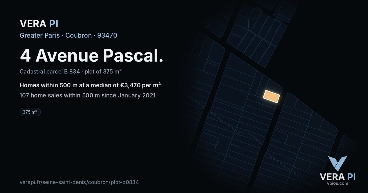 4 Avenue Pascal, Coubron at night – the plot lit, the parcels around coloured by the prices near them