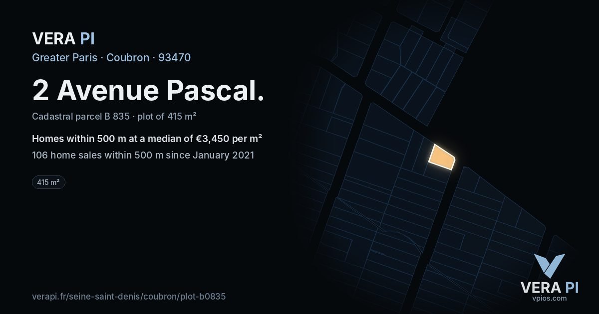 2 Avenue Pascal, Coubron at night – the plot lit, the parcels around coloured by the prices near them