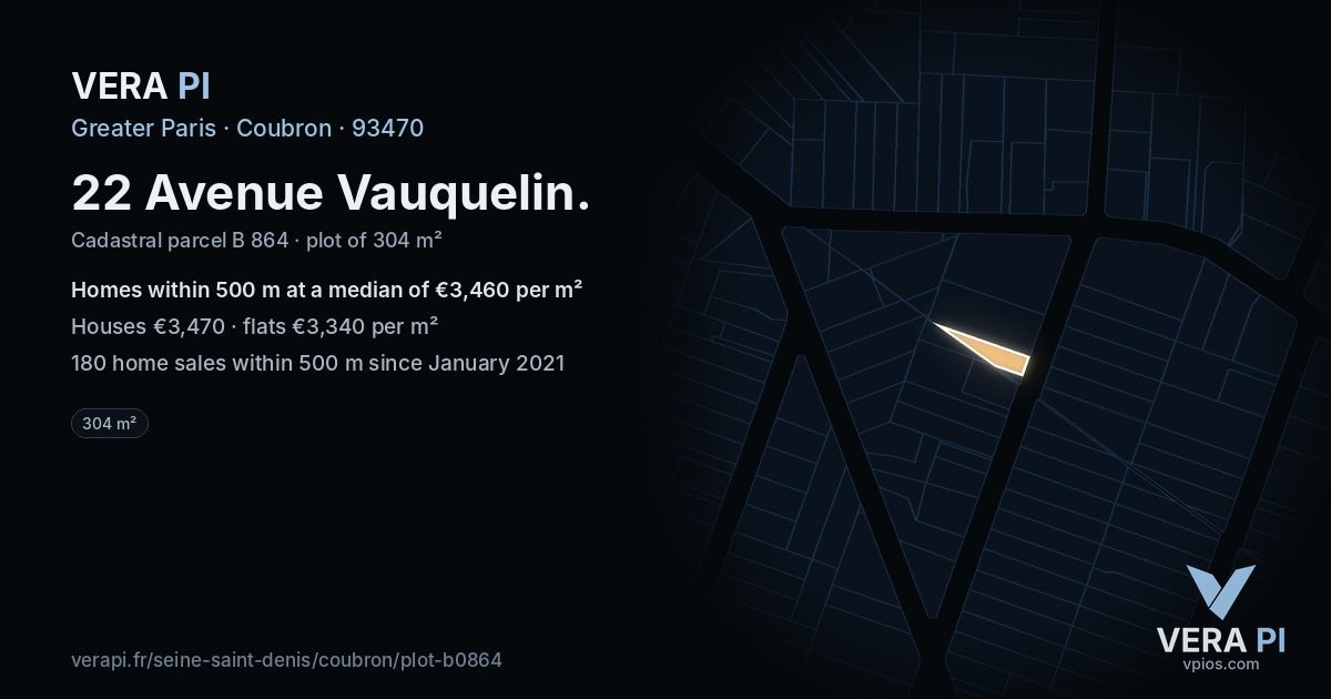 22 Avenue Vauquelin, Coubron at night – the plot lit, the parcels around coloured by the prices near them