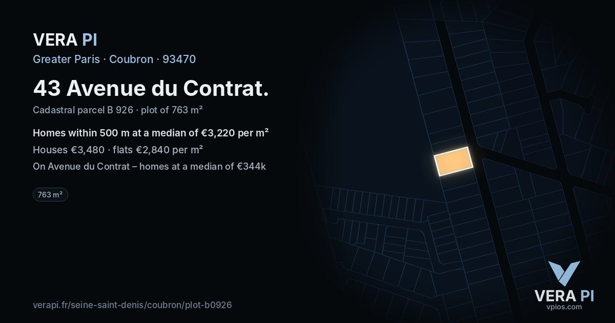 43 Avenue du Contrat, Coubron at night – the plot lit, the parcels around coloured by the prices near them