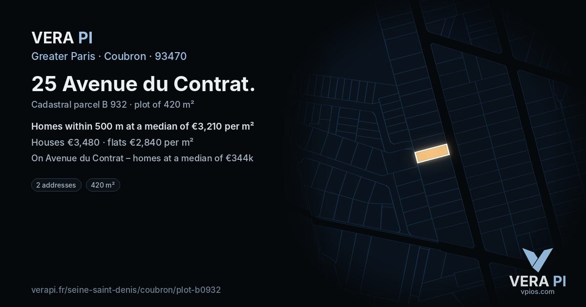 25 Avenue du Contrat, Coubron at night – the plot lit, the parcels around coloured by the prices near them