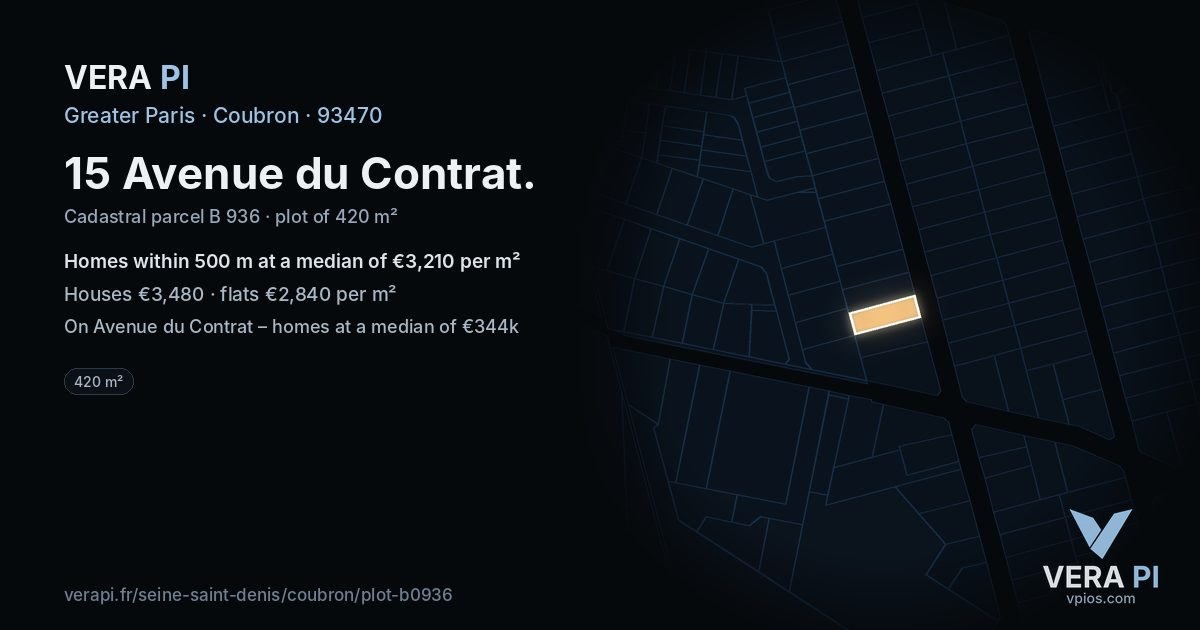 15 Avenue du Contrat, Coubron at night – the plot lit, the parcels around coloured by the prices near them