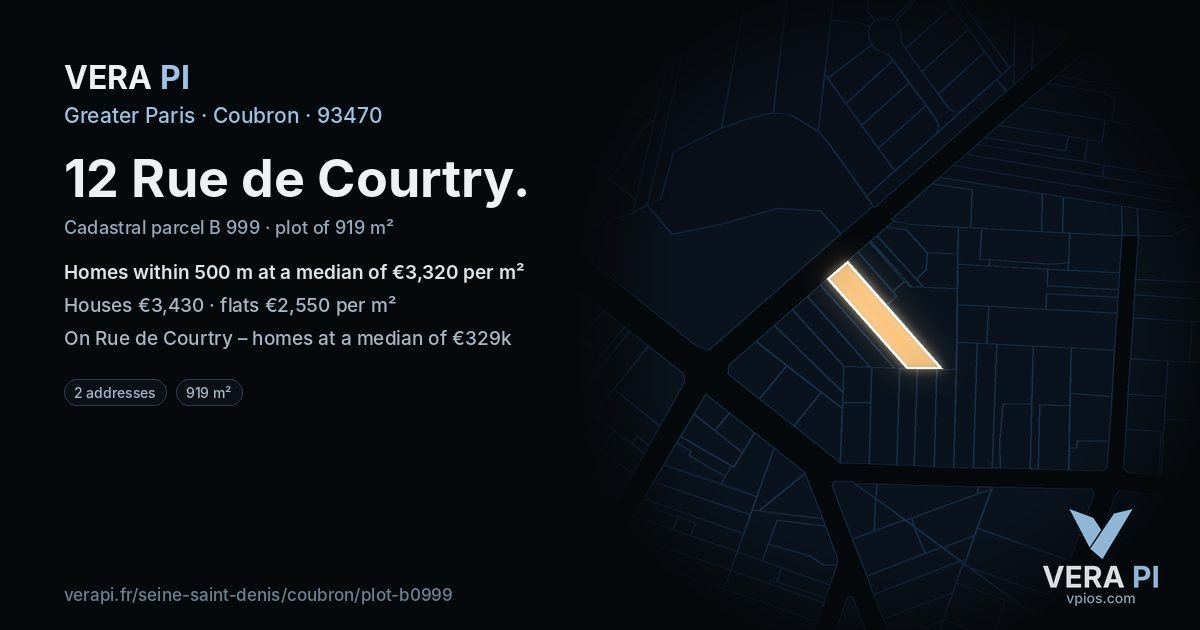 12 Rue de Courtry, Coubron at night – the plot lit, the parcels around coloured by the prices near them