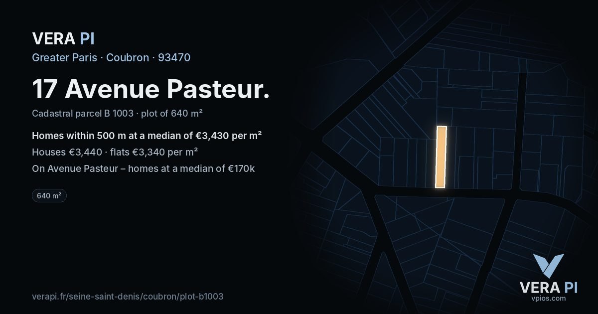 17 Avenue Pasteur, Coubron at night – the plot lit, the parcels around coloured by the prices near them