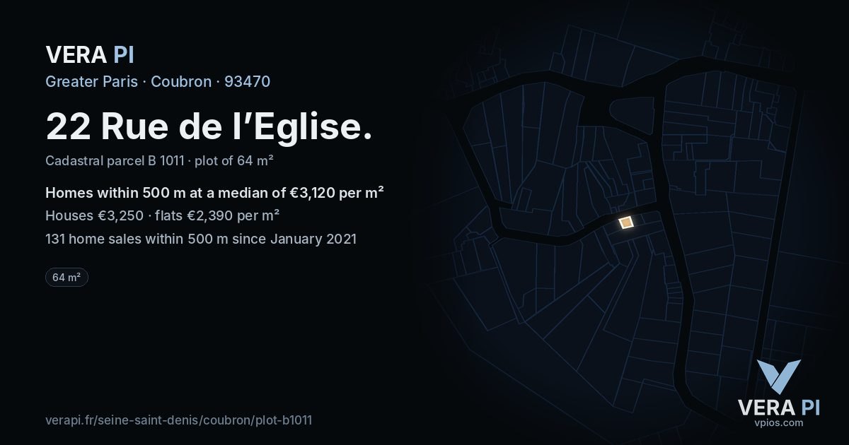 22 Rue de l’Eglise, Coubron at night – the plot lit, the parcels around coloured by the prices near them