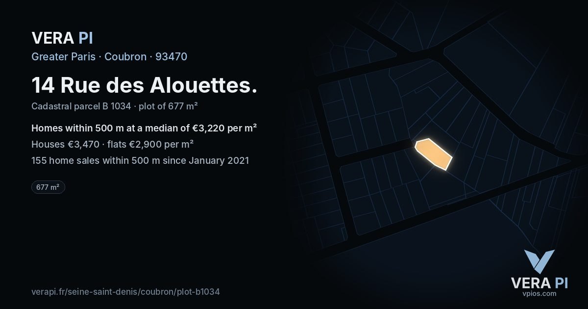 14 Rue des Alouettes, Coubron at night – the plot lit, the parcels around coloured by the prices near them