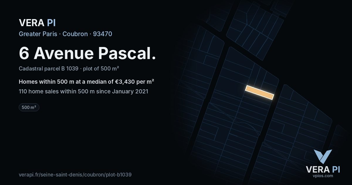 6 Avenue Pascal, Coubron at night – the plot lit, the parcels around coloured by the prices near them