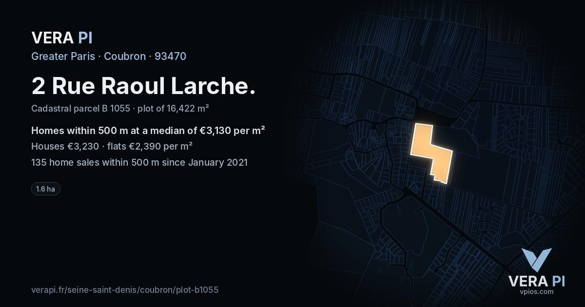 2 Rue Raoul Larche, Coubron at night – the plot lit, the parcels around coloured by the prices near them