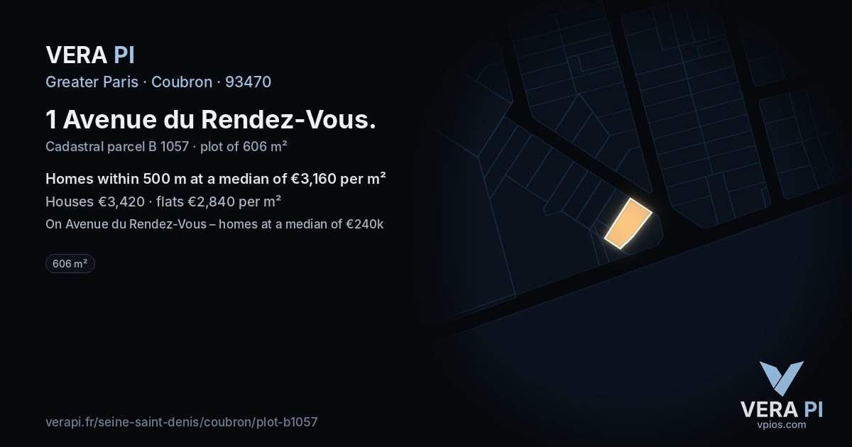 1 Avenue du Rendez-Vous, Coubron at night – the plot lit, the parcels around coloured by the prices near them