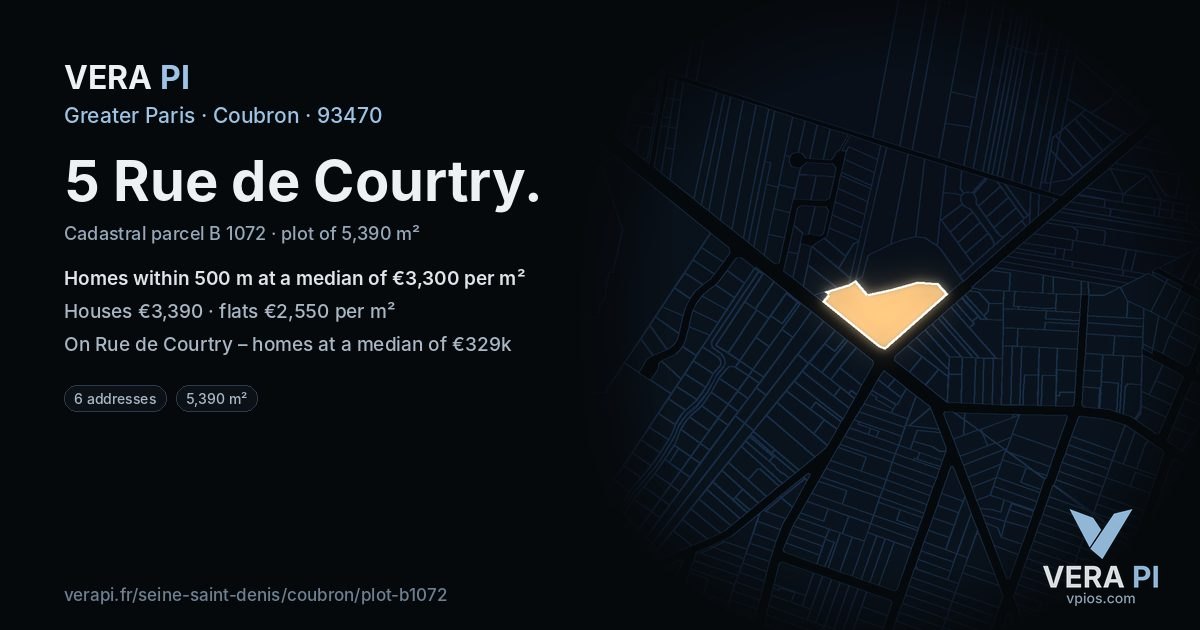 5 Rue de Courtry, Coubron at night – the plot lit, the parcels around coloured by the prices near them