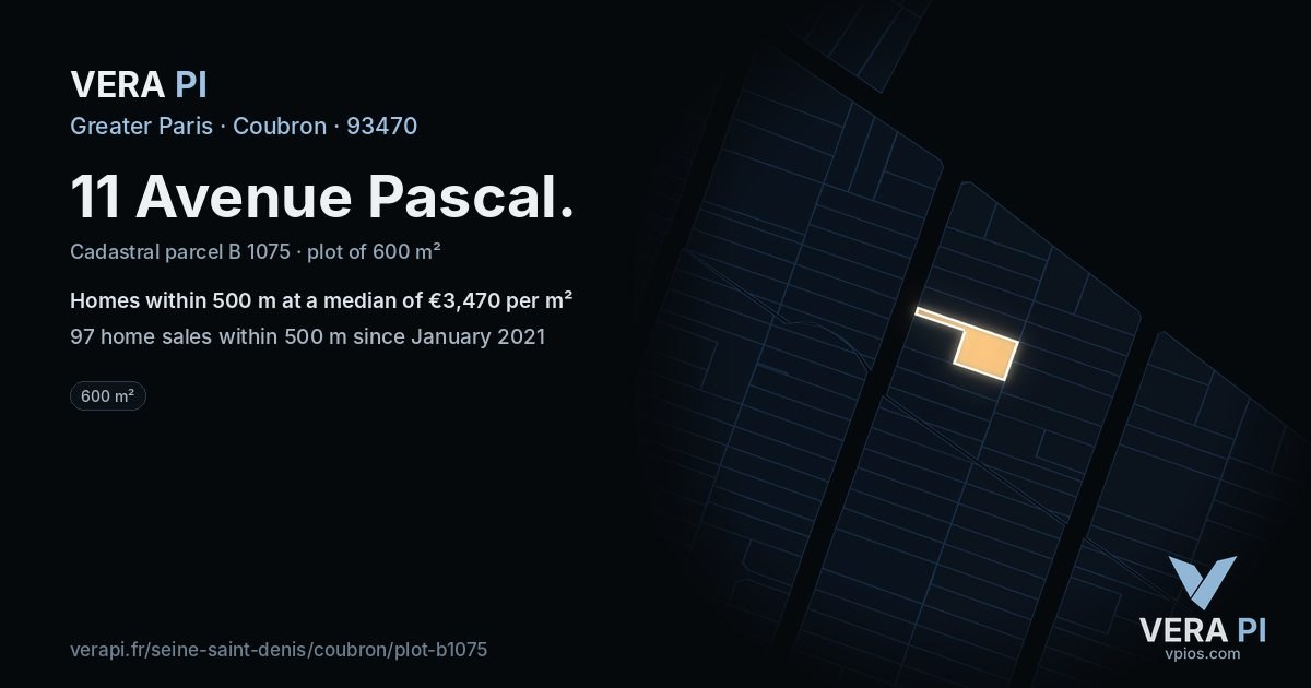 11 Avenue Pascal, Coubron at night – the plot lit, the parcels around coloured by the prices near them