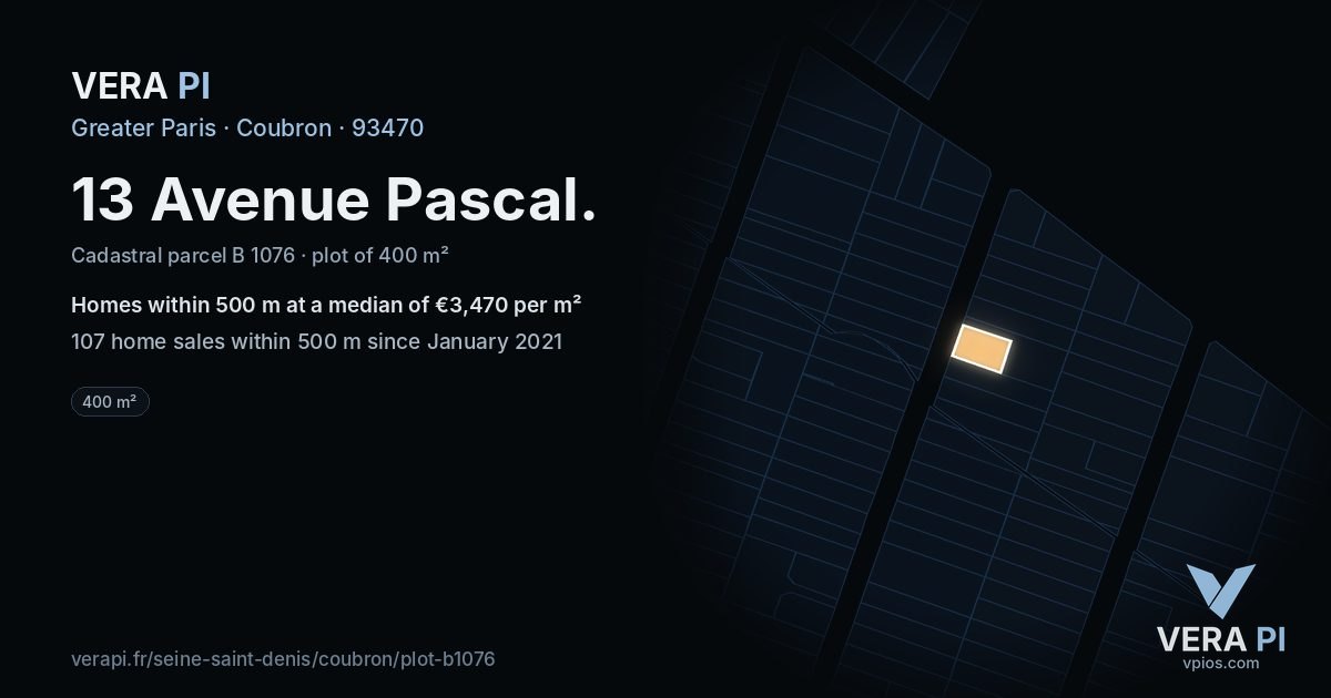 13 Avenue Pascal, Coubron at night – the plot lit, the parcels around coloured by the prices near them
